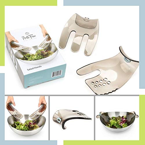 PortoFino Salad Hands – Serving & Mixing Tongs/Salad Servers | Space Saving & Nesting Design for Easy Storage | Kitchen Tools/Utensils & Accessories | Compact, Light Weight, Durable