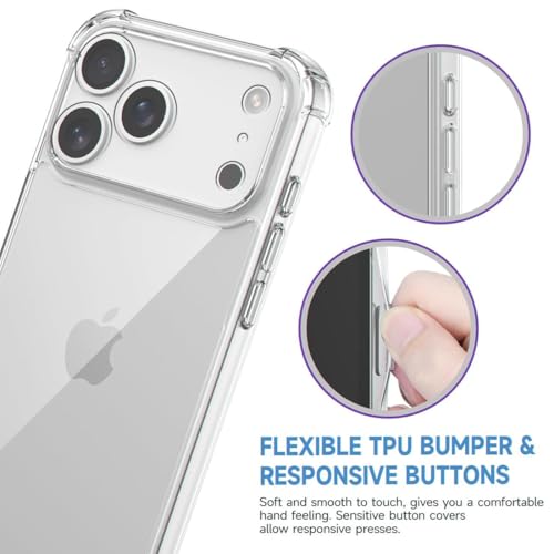 Image of Fashionury 3D Raised Transparent Crystal Clear Back Cover for iPhone 17 Pro | Shockproof Design | Anti-Slip Grip | Camera Protection | 360 Degree Protection Mobile Case