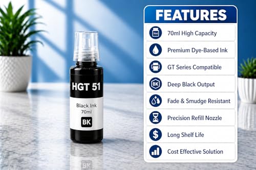 Image of ROHINK GT51 GT52 Ink Refill Dye Ink Compatible with HP Ink Tank 115, 310, 315, 319, 410, 415, 416, 419, 455, 500, 515, 530, 615, GT 5810, GT 5811, GT 5820 (HP HGT 51 Black Pack 1)