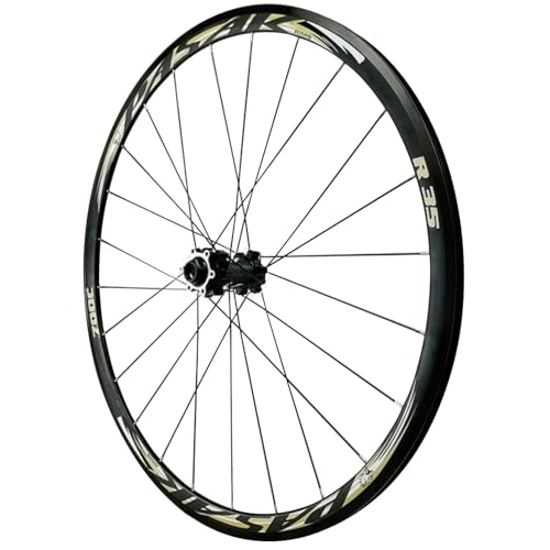 GEIRONV Thru-Axle 700C Off Road Bike Wheelset, Disc Brake 24 Holes Front 2 Rear 4 Bearings Aluminium Alloy Double Wall Rims for C/V Brake(Front Wheel,Gold-700c)