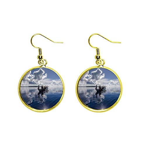 Pendientes de gota océano azul bisutería fina colgante dorada regalo mujer original