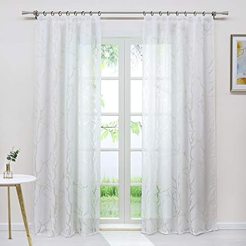 Yujiao Mao Sheer Window Curtains Burnout Branch Pattern Voile Panels for Small Windows, Kitchen, Living Room and Bedroom,1pc(White,W54 x L84 inch) Cover