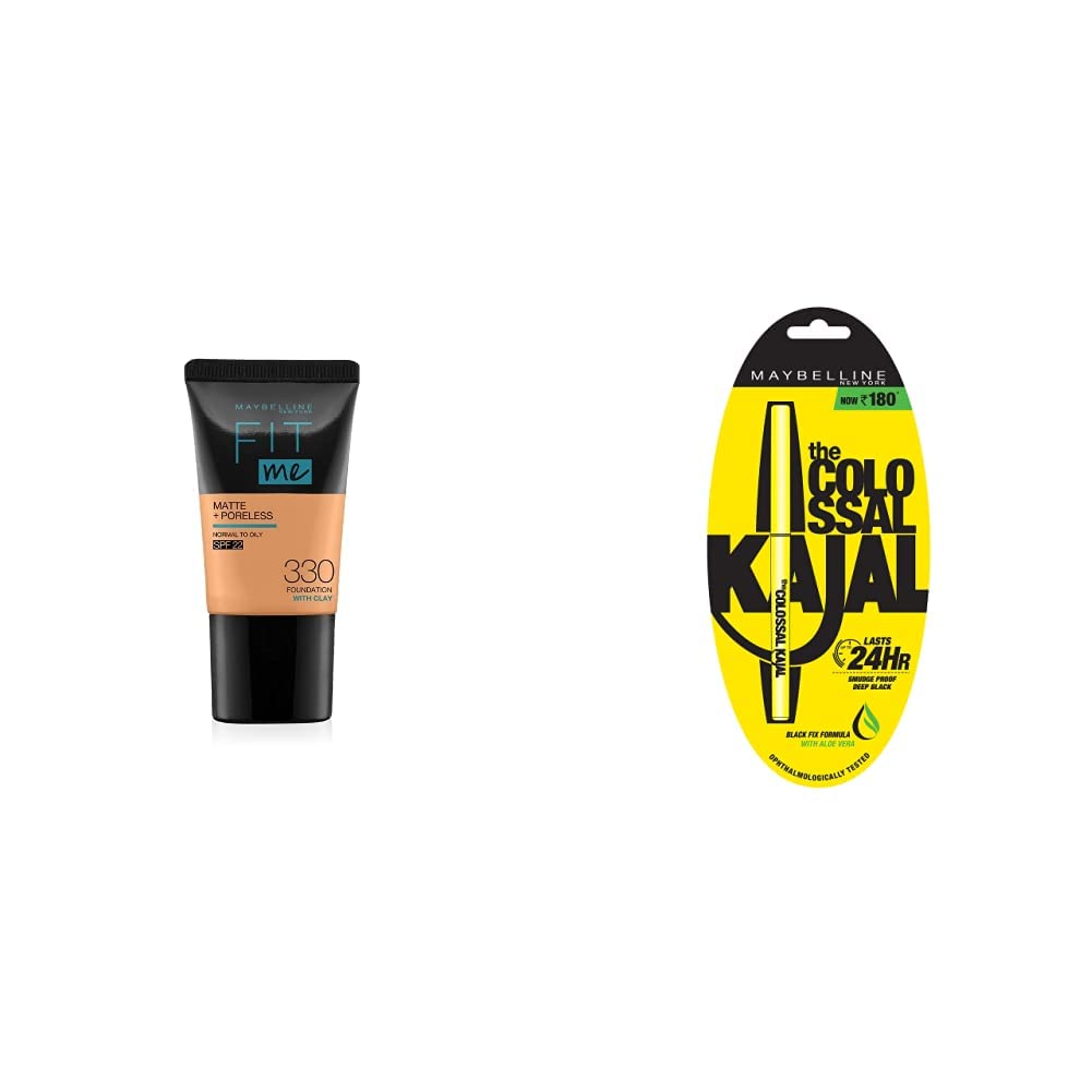 Maybelline New York Date Night Makeup Kit - Day 1 of College Makeup Kit - Fit Me Foundation Tube Toffee + Colossal Kajal + Creamy Matte Touch of Spice