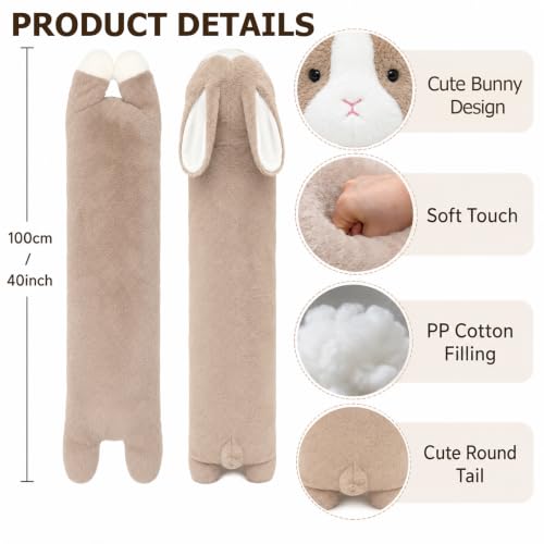 Image of MMguai 40inch Giant Bunny Stuffed Animal, Jumbo Cute Bunny Big Soft Plush Toy Pillow, Large Fluffy Rabbit Stuffed Long Body Pillow Plushie Gift for Kids Girl Boy, Birthday
