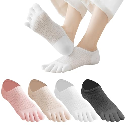 ZOCONE 4 Paia Calzini con Dita Separate Donna, Cotone Calze con Dita Separate Donna Antiscivolo Traspirante Calzini dita Separate Donna Corti Calze per Corsa Yoga Pilates (Policotone, B)