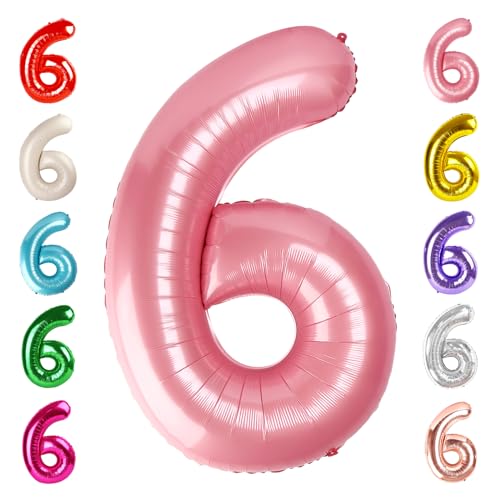 Image of 6 Balloon Numbers Birthday Decorations, 40In Pearl Pink Balloons for Party | Eye-catching Appearance, Perfect Decorative Centerpieces, Convenient Self-sealing Structure, Widely for Various Occasions