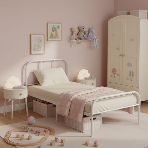 ZZINOKE Métal Cadre de Lit, 90 x 190 cm, avec Tête et Pied, Lit Simple, avec Sommier à Lattes, Adapté aux Petits Espaces, Nombreux Rangements sous Le Lit,...