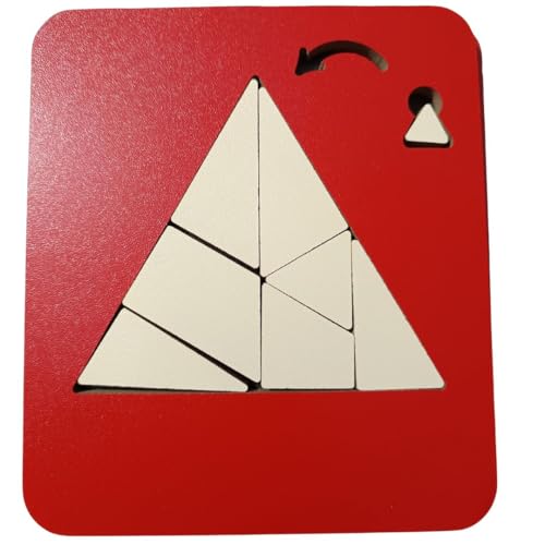 Image of Wooden Triangle Puzzle Board Game, Educational Brain Teaser for Kids and Adults (Red)