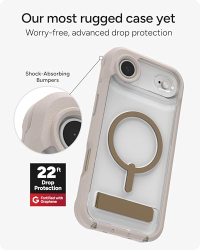 Image of ZAGG Rainier Case with Kickstand for iPhone Air - Gray Sandstone, Graphene 22ft (7m) Drop Protection, Lanyard Attach Points, MagSafe, Wireless Charging Compatible, 2-Piece Design, Phone Case