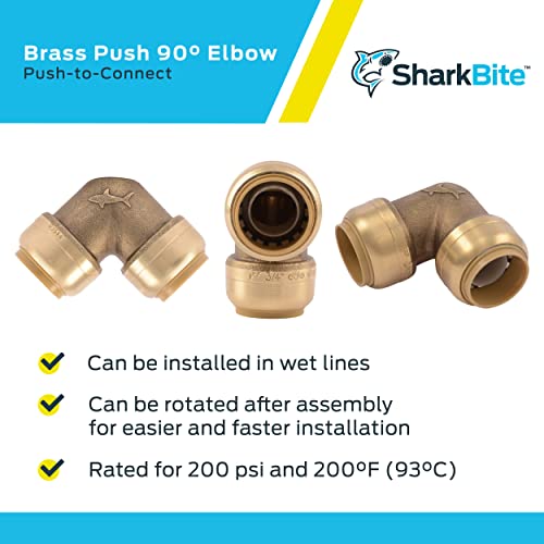 Sharkbite 1 Inch 90 Degree Elbow, Pack Of 6, Push To Connect Brass Plumbing Fitting, Pex Pipe, Copper, Cpvc, Pe-Rt, Hdpe, U260Lf #TOP3