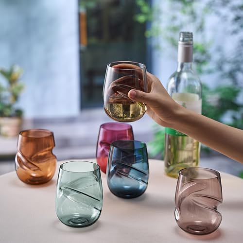 Khen Unbreakable Aerating Stemless Wine Glasses - European Tritan Plastic Wine Glass Set with Finger Indentations - Set of 6-13 oz - Acrylic Reusable, BPA Free, Naturally Aerates Wines by Khen - Image 6