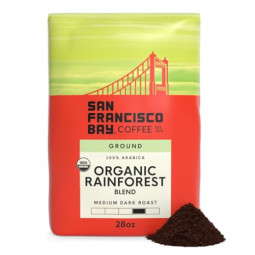 San Francisco Bay Ground Coffee, Organic Rainforest Blend (28 oz Bag), Medium-Dark Roast, USDA Organic Coffee