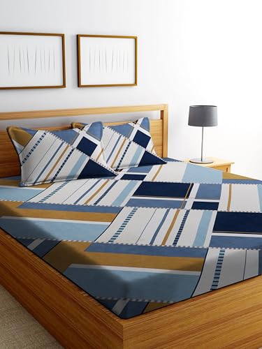 Image of DECORUM Cotton Feel Glace Cotton Fitted Bedsheet King Size (72 inchx78 inch)| All Around Elastic| 2 Pillow Covers (17 inchx27 inch)| Fits Up to 8 inch Mattress| 220 TC|Soft, Wrinkle-Free |Perfect for Home Decor & Gifting