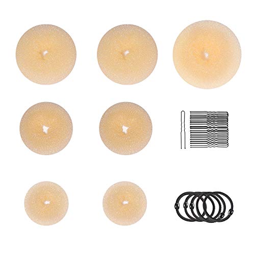 Donut Bun Maker, VCITY Hair Styling Accessories Kit with 5 Bands& 20 Bobby Pins & 7 Buns for Chignon Hair Styles (2 Small 2 Medium 2 Large 1 Extra-large), Blonde … (Blonde)