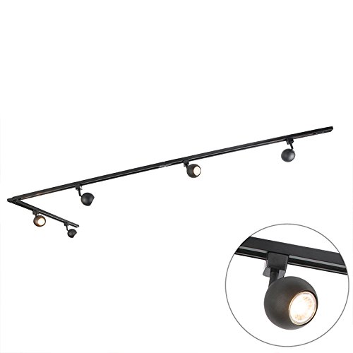 Preisvergleich Produktbild QAZQA Modern Schienensystem / Spotlight / Deckenspot / Deckenstrahler / Strahler Gissi 5-flammig schwarz / Innenbeleuchtung / Schlafzimmer Aluminium / Stahl Länglich LED geeignet GU10 Max. 5 x 50 Watt
