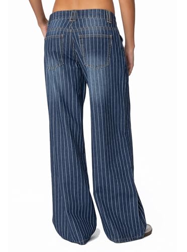 Women's Striped Low Rise Baggy Barrel Jeans Wide Leg Denim Pants3