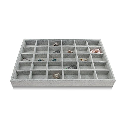image for Bocar Grey Velvet 30 Compartment Jewelry Display Showcase Organizer Ho