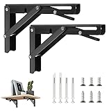 2 Stück Klappkonsole, 8 Zoll/200mm Klappkonsole Schwerlast Schwarz, Klappregal Regalscharniere für die Wandmontage für Tisch, Werkbank, Tragkraft: 60kgFolding Bracket Black (8 Inch)