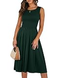 ANRABESS Womens Smocked Summer Sleeveless Midi Dresses,Dark Green,L