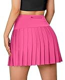 SANGTREE Girl's Quick Dry Pleated Tennis Skorts Skirts, High Waisted Cute Running Golf Athletic Mini Skirt with Shorts Pockets, Quick Dry Rose Red, 13-14 Years = Tag 170