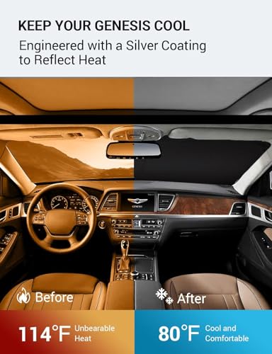 Image of Proadsy 2026 Upgrade Windshield Sun Shade Custom Fit 2015-2016 Genesis Foldable Front Sunshade Protector Sun Visor Blocks UV Rays Keep Car Cooler