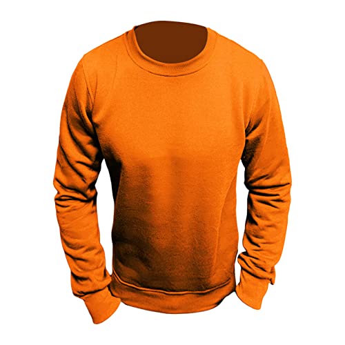 Maiyifu-GJ Men's Casual Long Sleeve Crewneck Sweatshirt Long Sleeve Solid Color Pullover Lightweight Round Neck Shirt Tops (Orange,X-Large)