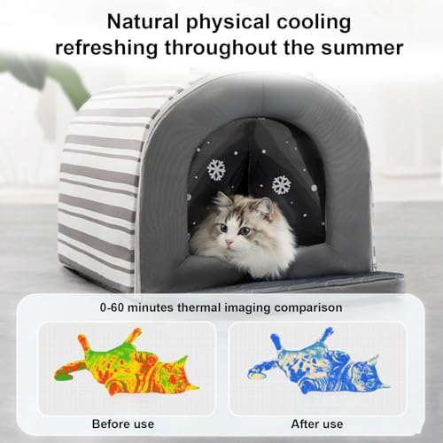 Lit d'extérieur pour chat imperméable et isolant avec bloc fraîcheur intégré