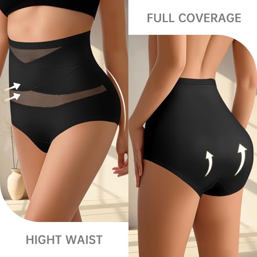 Image of Women Tummy Control Underwear,High Waisted Shapewear Panties,Silky Soft Full Coverage Stretch Ladies Brief Multipack