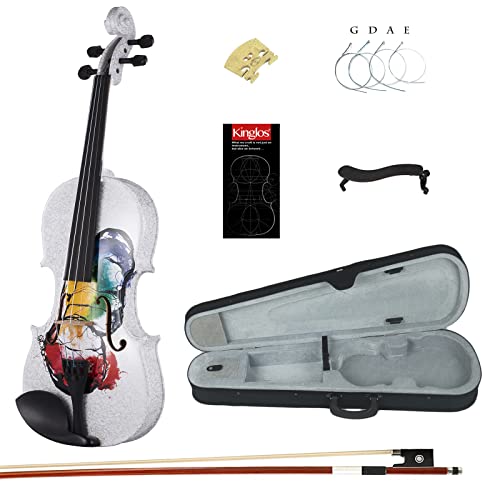 Kinglos 4/4 Butterfly Colored Ebony Fitted Solid Wood Violin Kit with Case, Shoulder Rest, Bow, Manual, Extra Bridge and Strings Full Size (NHS3002)