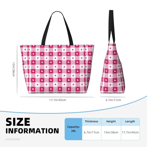 Large Beach Bags Water-resistant Sandproof - Hot pink plaid heart Cute Beach Tote Bags for Women with Zipper2