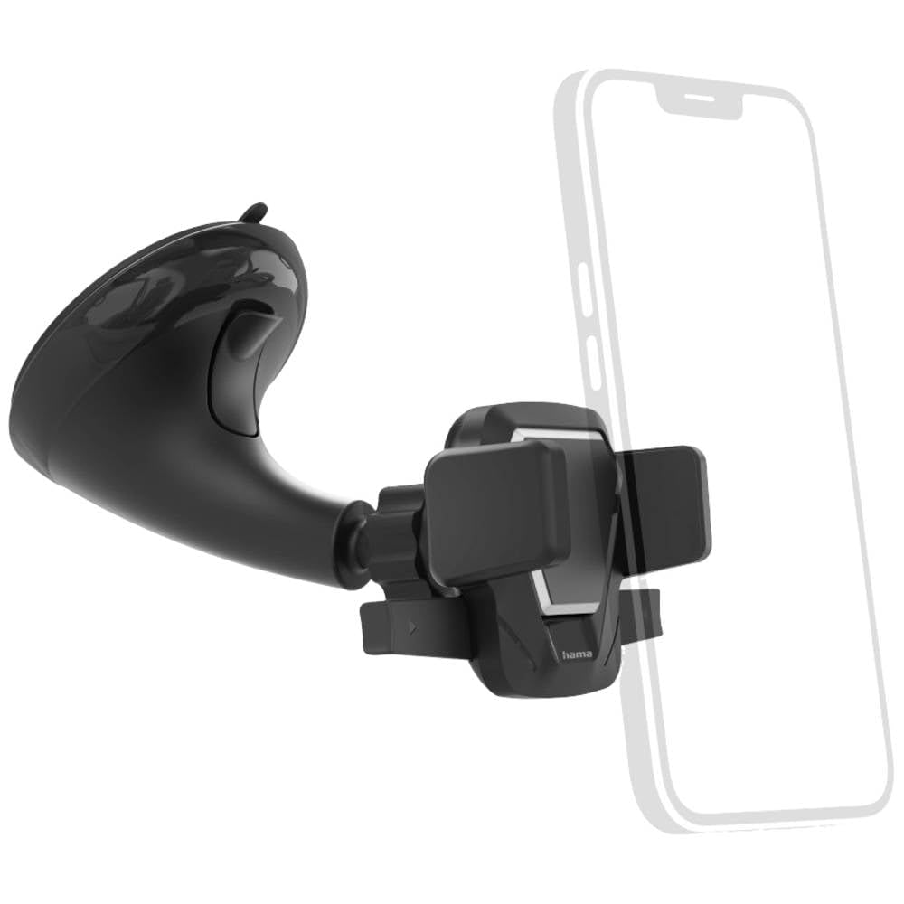 Hama Easy Snap Car Phone Holder for Smartphones with a width of 5.5 to 8.5 cm, Suction Cup Mount 360 Degree Swivelling Black