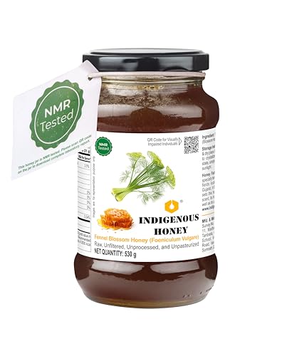 Image of INDIGENOUS HONEY Fennel Saunf Honey Raw Organic Natural Pure Unprocessed NMR Tested Unpasteurized Unheated 530g Glass Jar Pack of 1 | Natural Sweetener No Added Sugar Unfiltered Unprocessed Honey Pack of 1