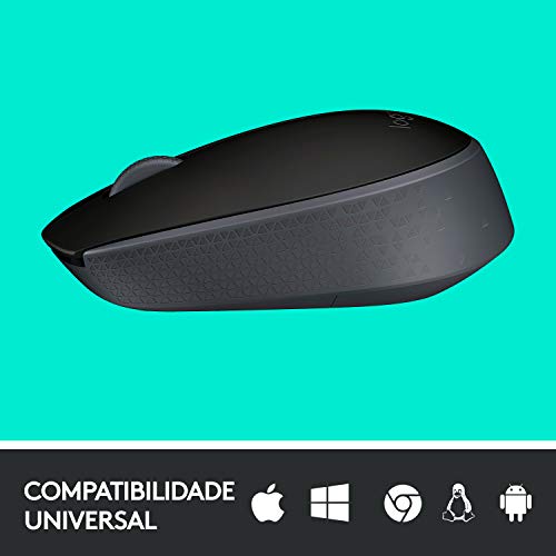 Mouse sem fio Logitech M170 com Design Ambidestro Compacto, Conexão USB e Pilha Inclusa - Preto