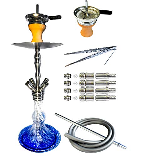 Orient Supply Premium Shisha Edelstahl 55 cm - Wasserpfeife mit Kaminkopf 4 Anschlüsse 18/8 Schliff inkl. 4 Adapter…