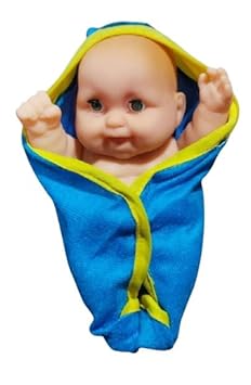 Cute Little Boy Doll in Towel for Kids, Baby Doll with Blue and Yellow Hooded Towel