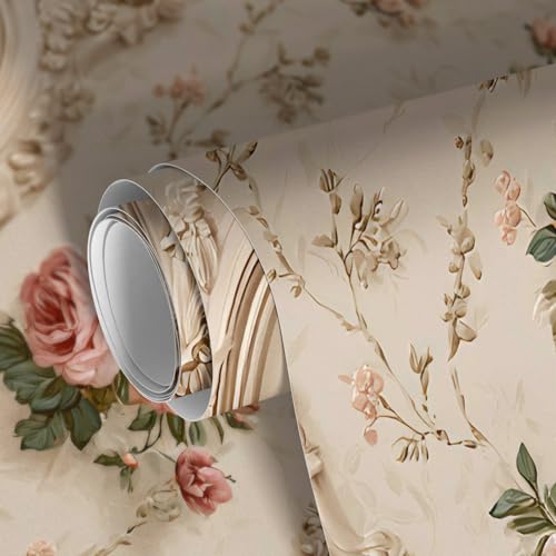 Image of PAPER PLANE DESIGN Vintage Floral Peel & Stick Wallpaper Roll | Decorative Self-Adhesive Wall Covering | 16 in x 90 in (A)