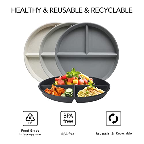 Greenandlife 9 Inch (4Pcs) Unbreakable Divided Plates For Kids Adults, Dishwasher & Microwave Safe Compartment Plates, Lightweight Reusable Plastic Portion Control Plates, Bpa Free And Healthy #TOP3