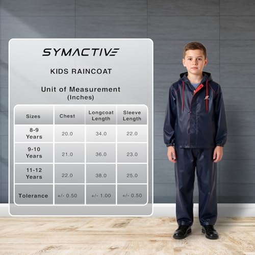 Image of Amazon Brand Symactive Reversible Double Layered Standard Length Hooded Raincoat with Pants for Kids (Unisex) | Waterproof | Elastic Cuffs | Age 08 10 Years | Blue | Polyester