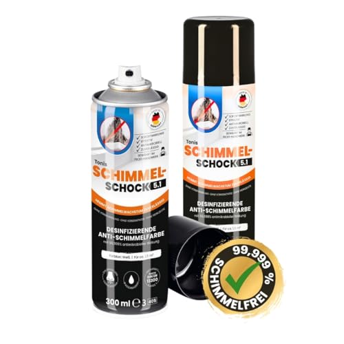 Tonis SCHIMMELSCHOCK 2er Set 5.1 Anti-Schimmel-Farbe mit 99,999% antimikrobieller Wirkung | Sprühfarbe für ca. 1,5 m², wissenschaftlich nachgewiesene Sofortwirkung | Effektiv und zuverlässig
