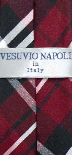 Vesuvio Napoli Boy's CLIP-ON NeckTie BLACK BURGUNDY WHITE PLAID Youth Neck Tie2