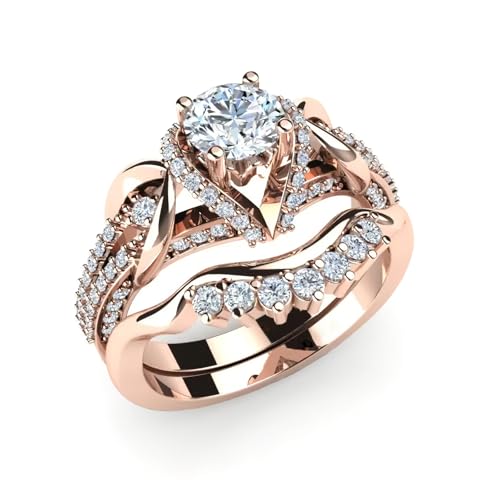 IGI Certified 1.23 CT Lab Grown Diamond Wedding Engagement Ring Bridal Set for Women, Solid 10/14/18K Gold or Sterling Silver, Name Engraved Halo Half-Eternity Diamond Ring Band, Ring Size 4-15