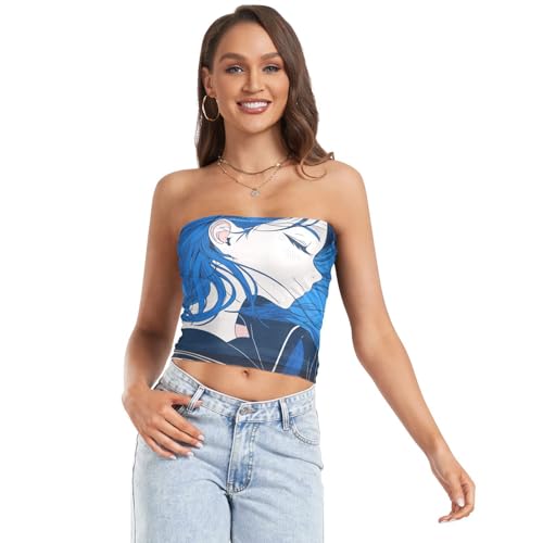 Esthétique Girl Deep Blue Femmes Bustier Crop Tops Élastique Sans Bretelles Bandeau Soutien-gorge Undershirt pour Lady Nursing, Esthétique Girl Deep Blue, Taille M