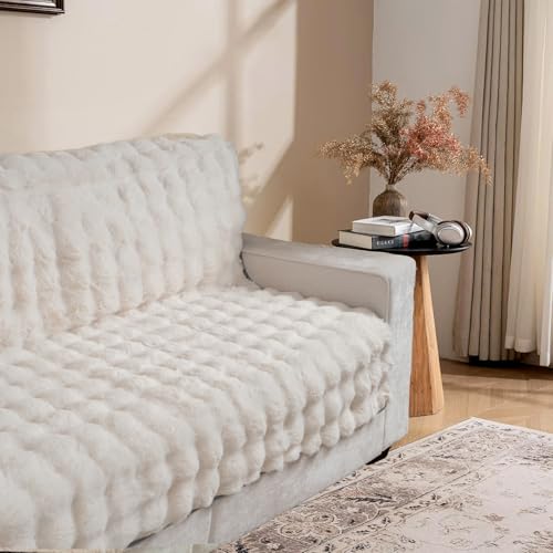 Snugglesinto Dogs/Cats Bed Mats, Dog Pad Washable Removable Couch Cover with Anti-Slip Back, Plush Long Fur Mat, Perfect for Small, Medium and Large Dogs.(White-Bubble, 52"x82")