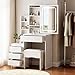 ZBAUK Dressing Table with LED Lighting Mirror, 3 Lighting Modes Adjustable Brightness,Vanity Table,Makeup Desk with 4 Drawers and 3 Storage Shelves, Modern White