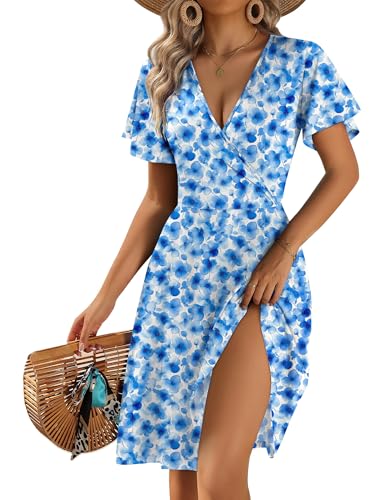 Image of Zeagoo Womens Summer Dresses Wrap V Neck Dress Floral A-Line Ruffle Sleeve Casual Sundress with Pockets 2026