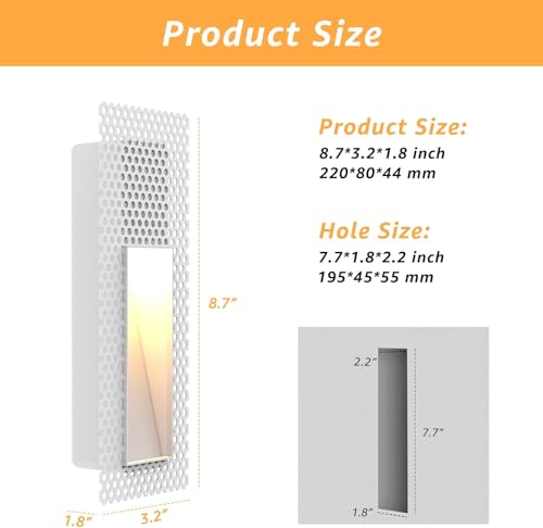 Image of SCON Recessed Step Light, 2W LED Rectangle Skirting Wall Light 3000K Warm White, Invisible Stair Lights Indoor, Recessed Wall Night Light, Trimless Design for Hallway, Stairway, Bedroom, Dining Room