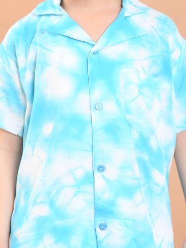 Image of superminis Baby Boys Rayon Tie-Dye Printed Co-ord Set With Notched Collar Shirt and Shorts