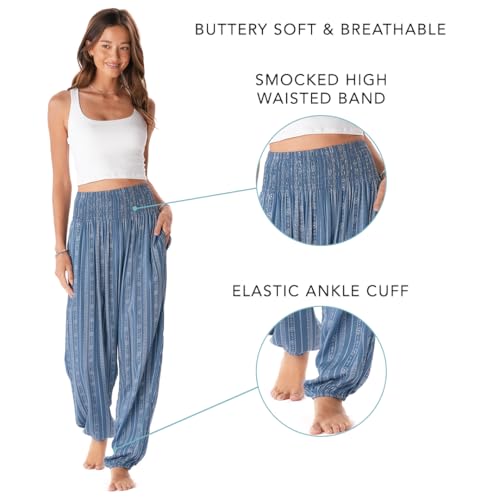 Image of Lotus and Luna Women's Harem Pants Thai Pants for Beach & Lounge High Waisted Flowy Boho Pants Genie Pants Yoga Pants