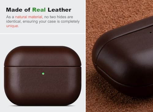 Image of Haobobro for AirPods Pro 3 Leather Case Cover - Leather from Cow Hide, Handmade Drop Protective Hard Cover, Qi and MagSafe Charging Compatible - for AirPods Pro 3rd Generation Case - Coffee Brown