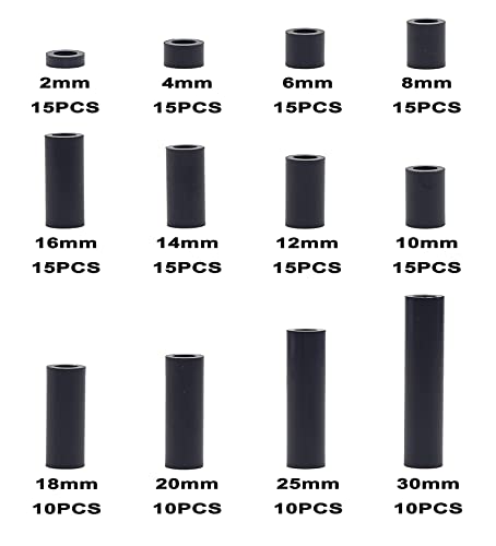 Assortiment d'espaceurs non filetés plastique noir pour vis M4